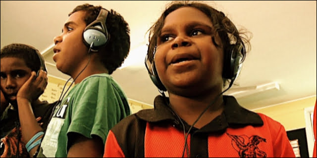 Indigenous children in recording studio